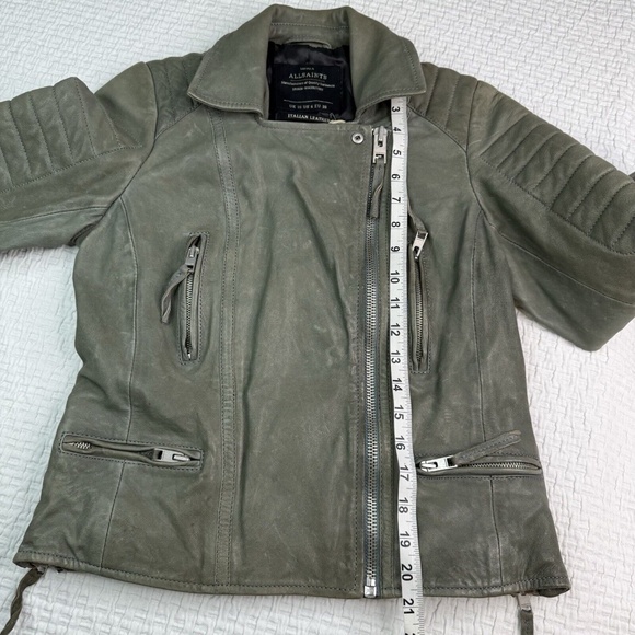 AllSaints Leather Sail Biker Moto Jacket Green Women's Size US 6 NWT Distressed - Picture 14 of 14